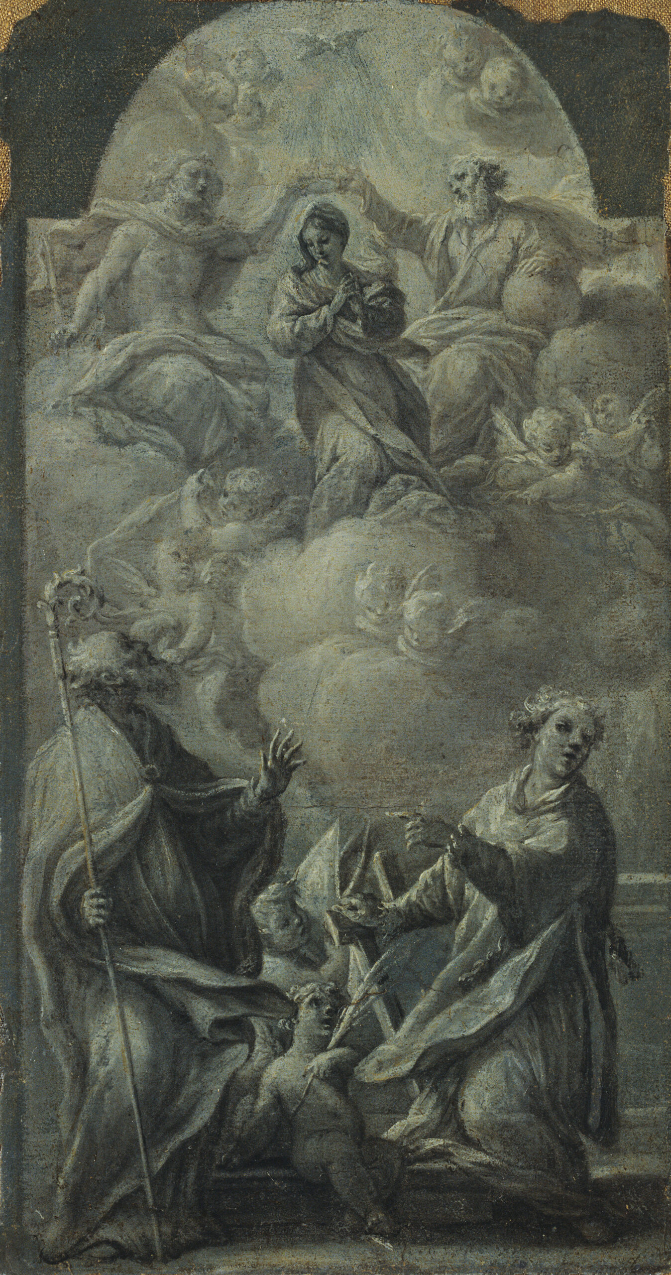 Unbekannt - Die Krönung Mariens mit dem heiligen Erasmus und einem heiligen Bischof